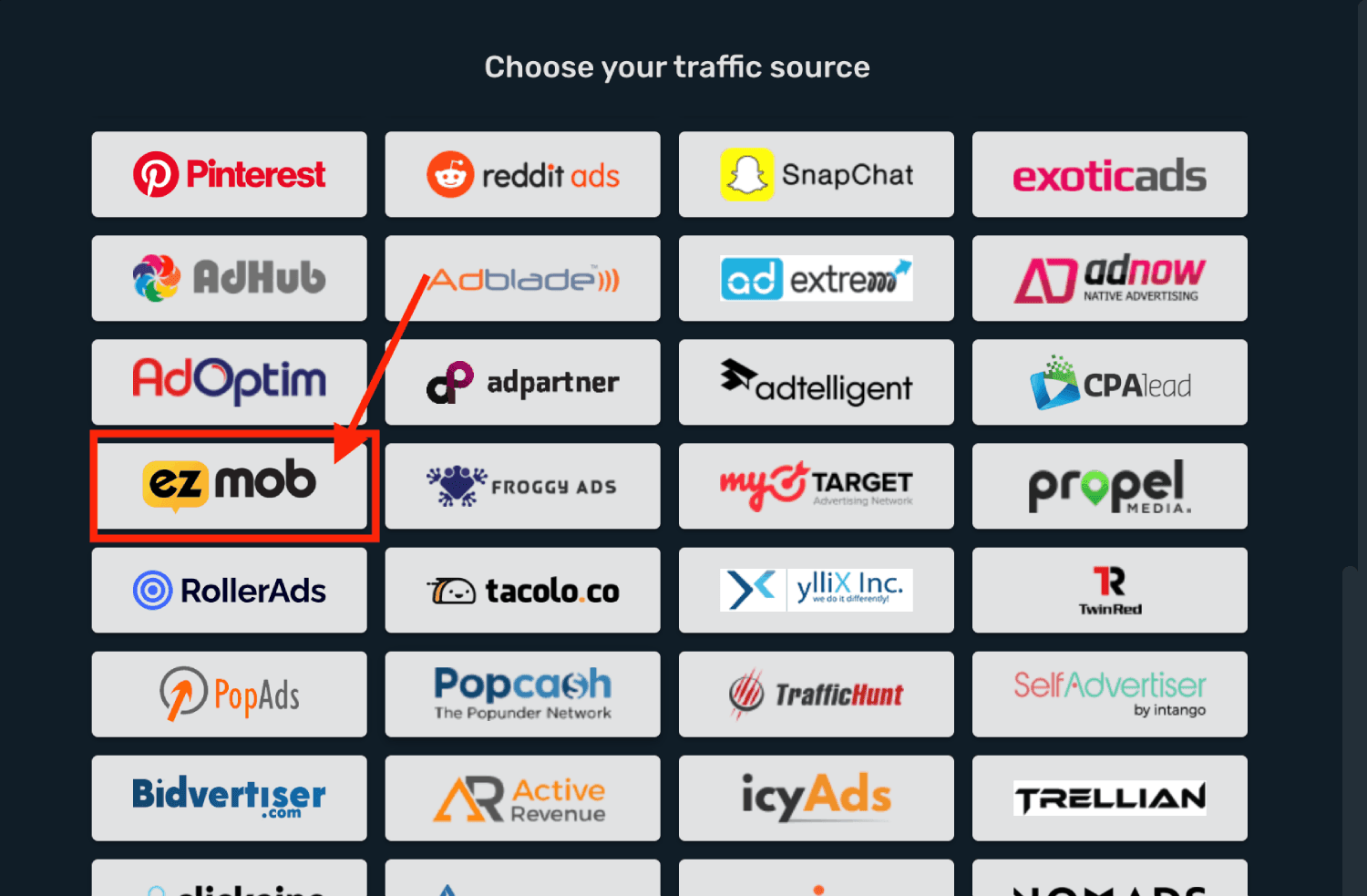 Choose EzMob on the list