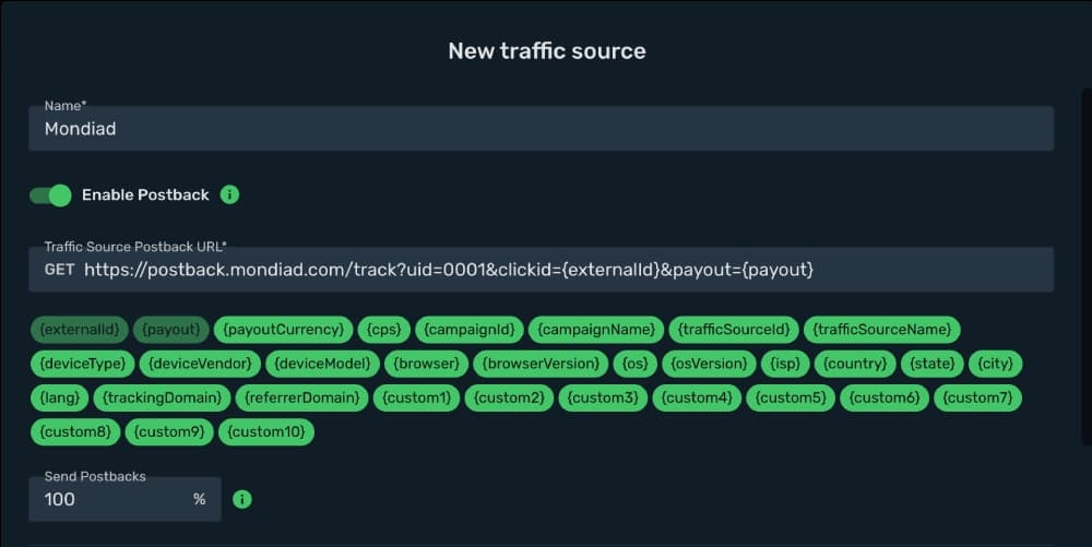 Setup Mondiad traffic source step 3