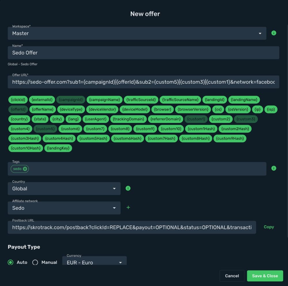 Sedo and Facebook direct integration step 5