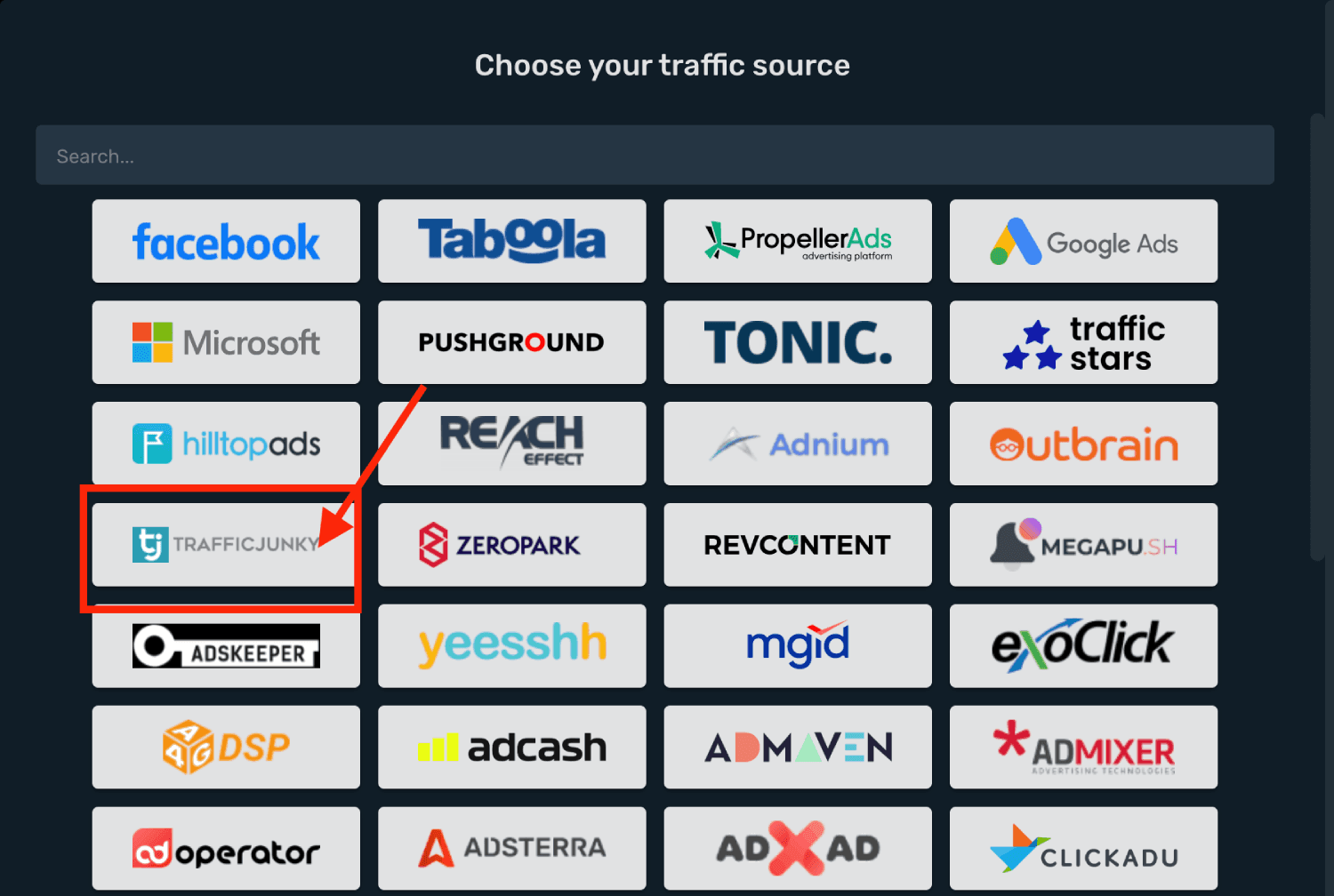 Choose TrafficJunky on the list