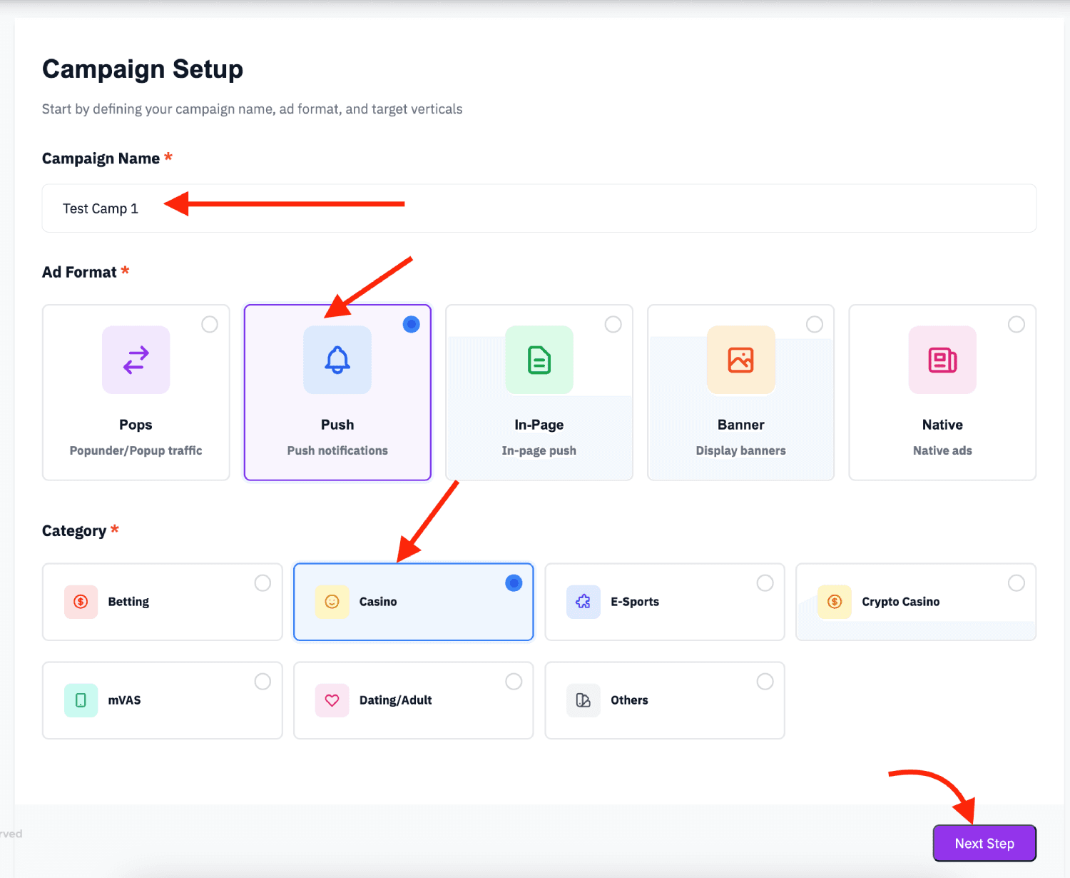 Step 3. Create a campaign in Traffic Nomads 2