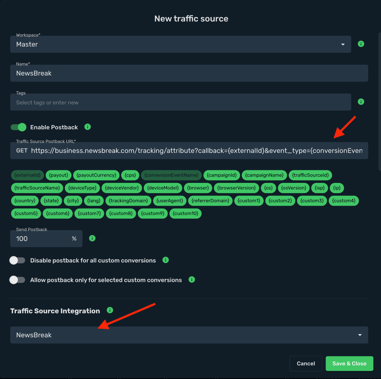 Setup NewsBreak traffic source step 3