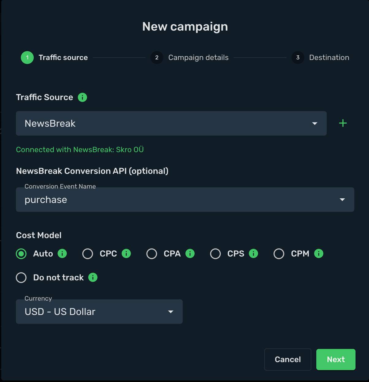 Setup Skro Campaign step 1