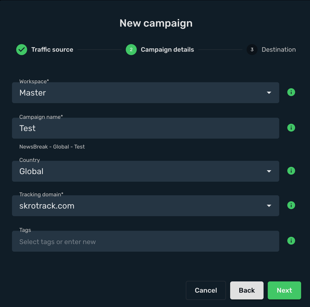 Setup Skro Campaign step 2