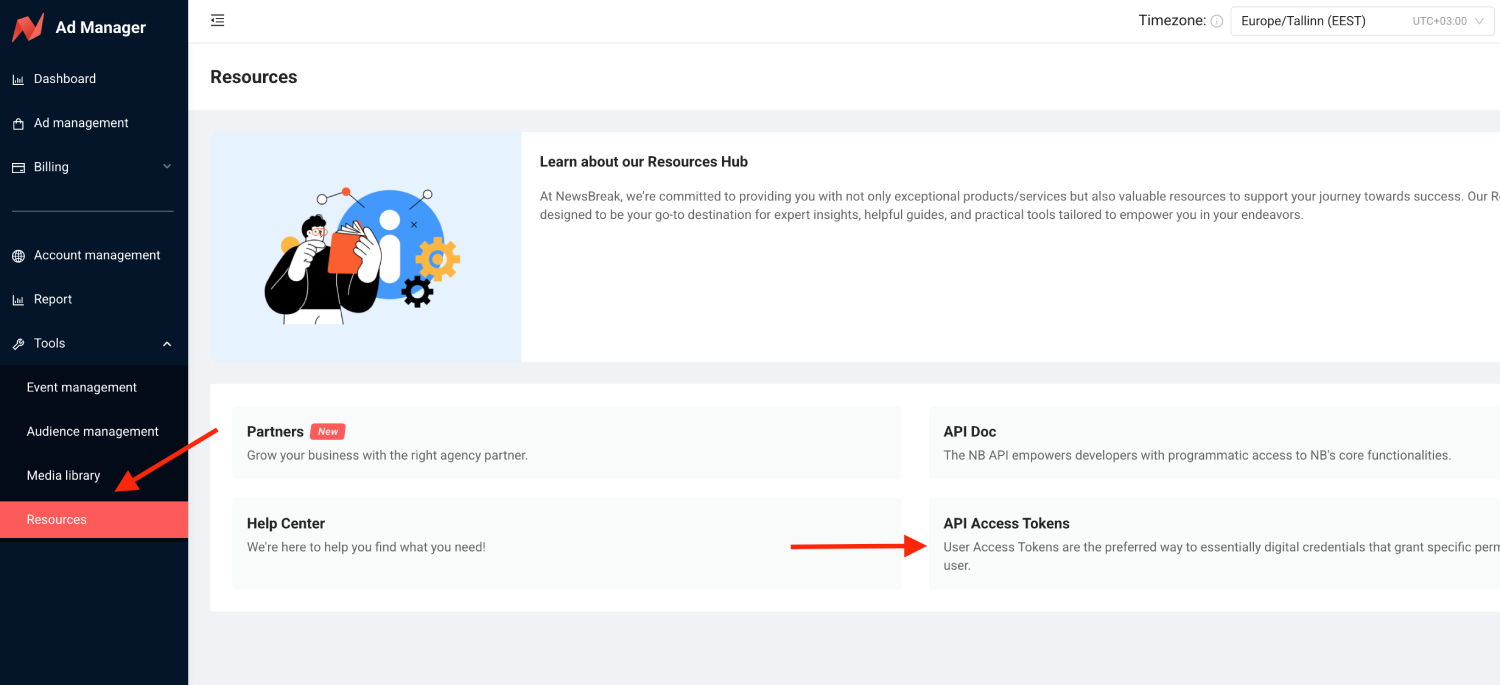 Get NewsBreak API token step 1