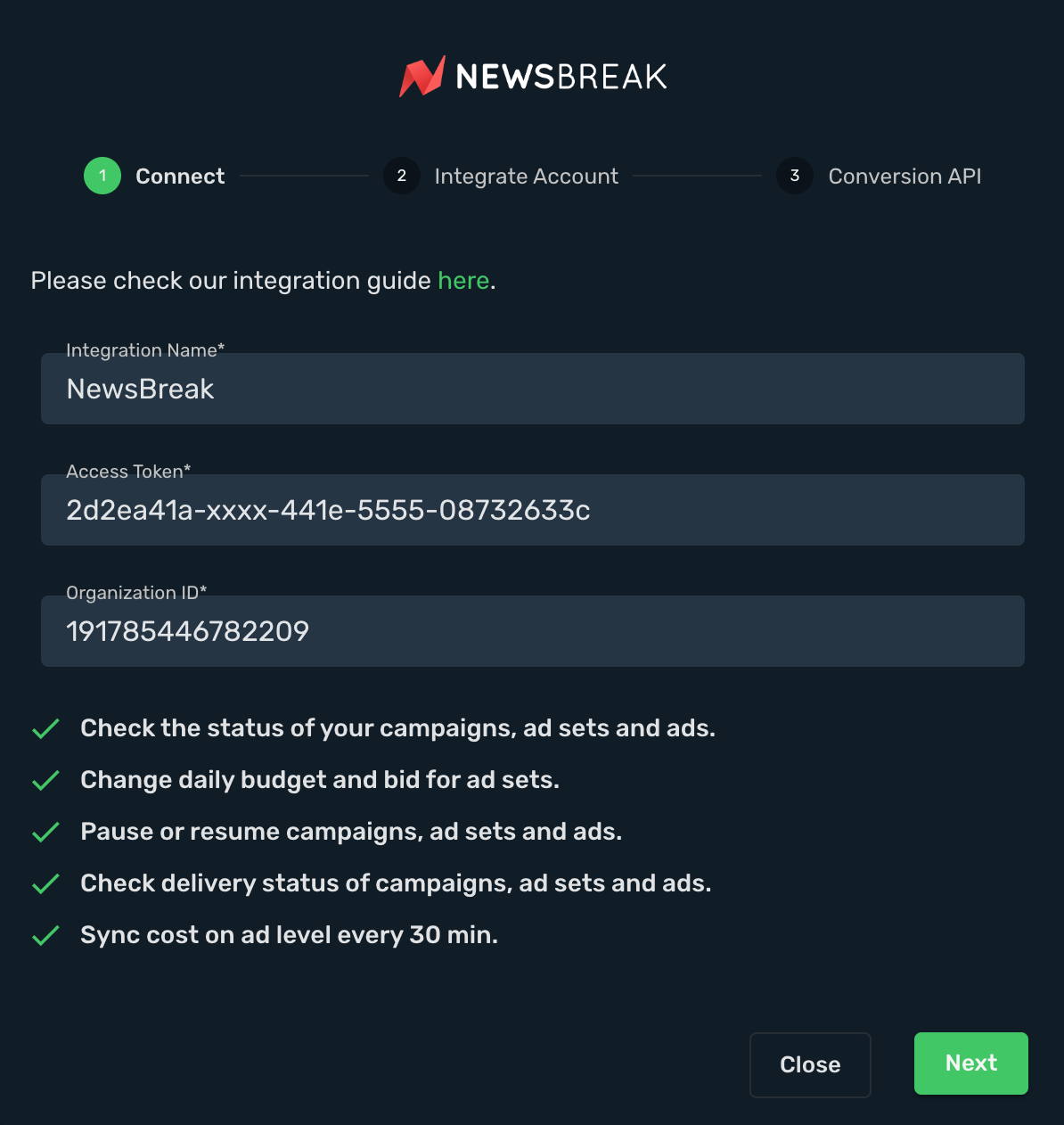 NewsBreak Integration step 3
