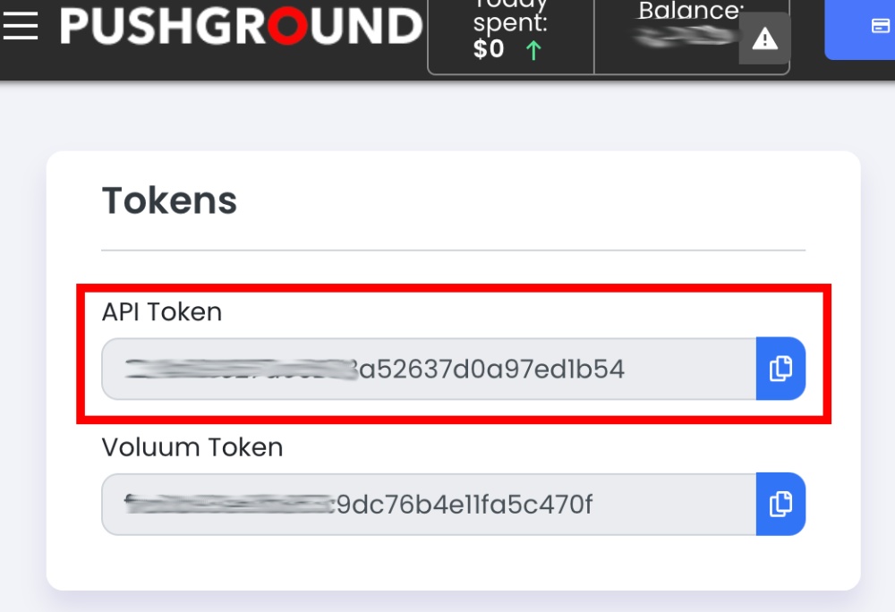 Pushground API Token 1