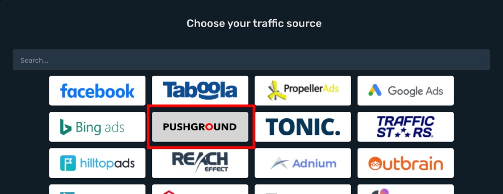 Setup Pushground traffic source step 2