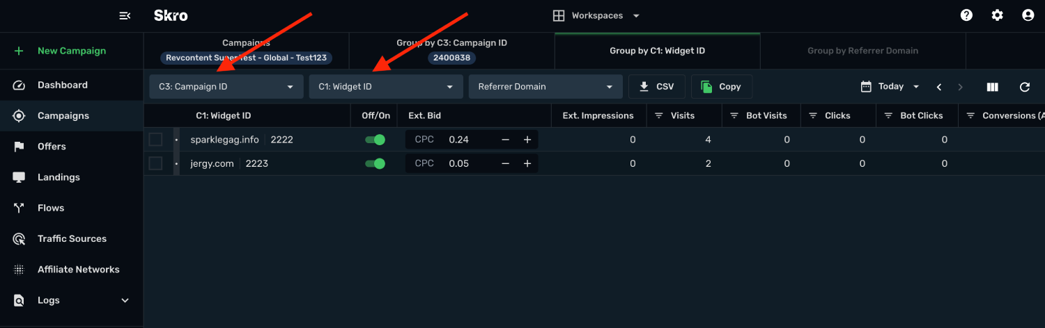 Manager Revcontent widgets