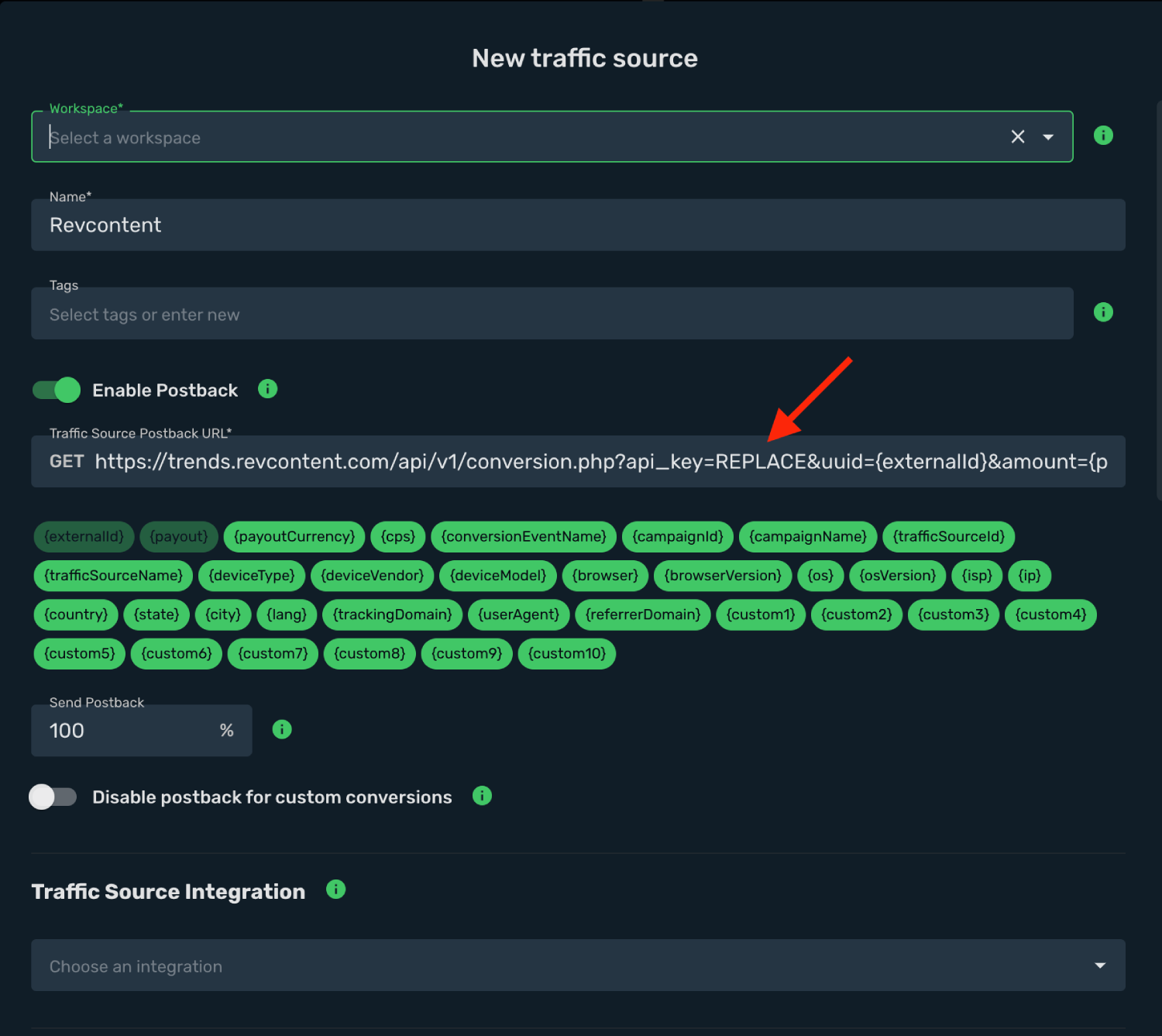 Setup Revcontent traffic source step 3