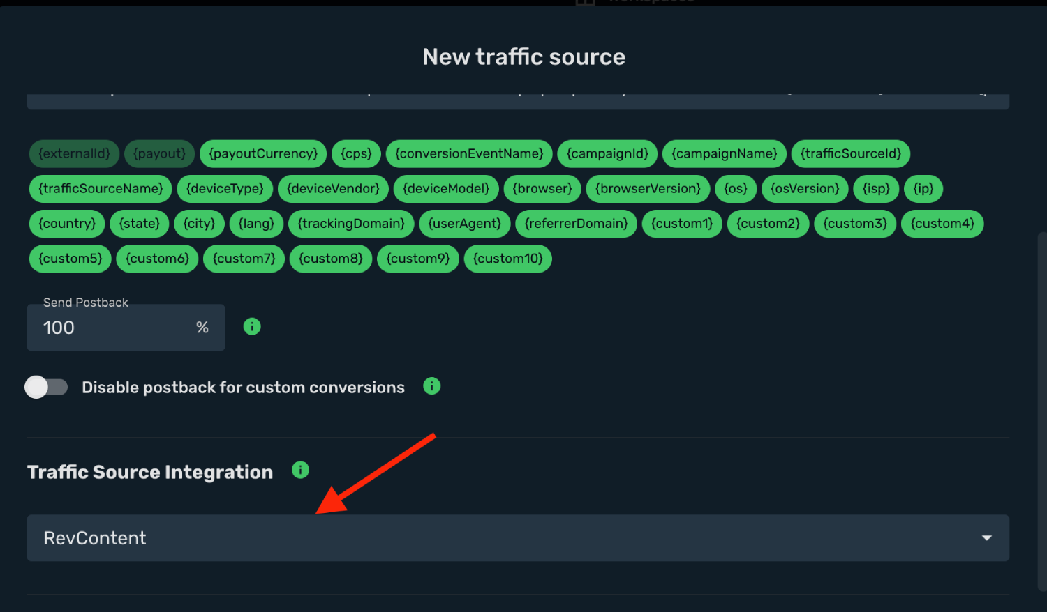 Setup Revcontent traffic source step 5