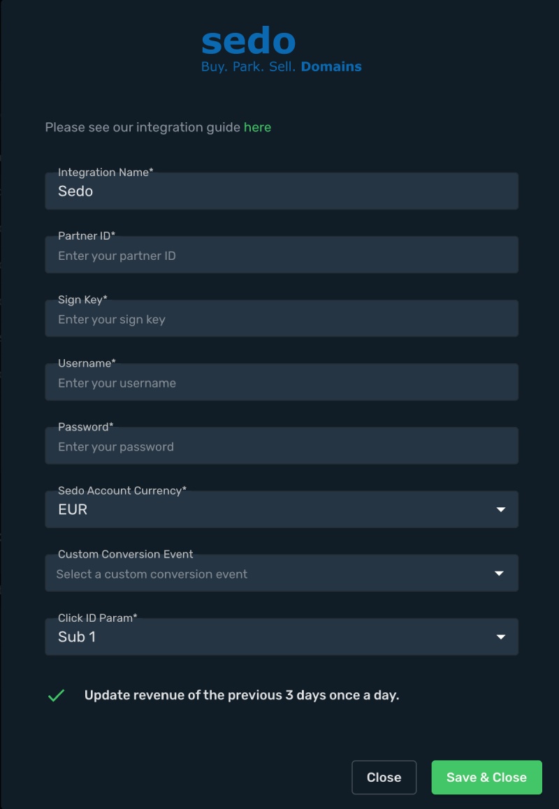 Sedo integration step 3